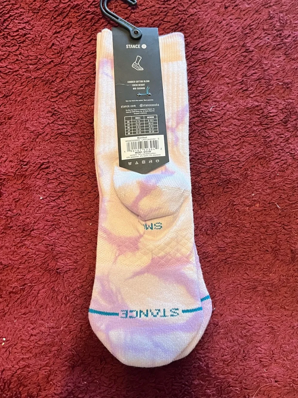 Stance Women’s Casual Tie-Dye Crew Socks - Purple and Yellow Sun Accent